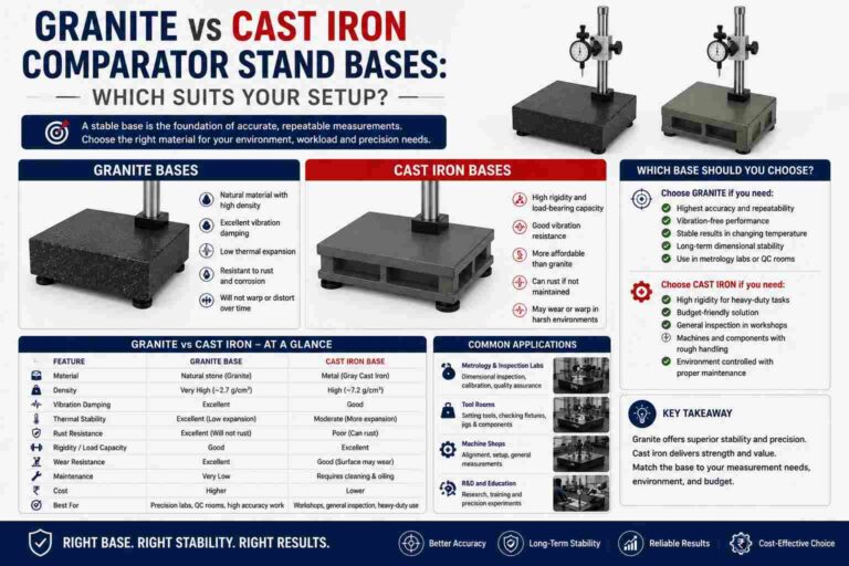 Granite vs cast iron comparator stand bases for precision measurement setups